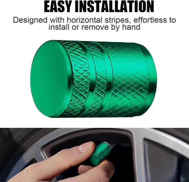 Alt view image 4 of 6 - DESOUL Tire Valve Stem Caps Corrosion Resistant (4 Pack) - Green | Aluminum Air Caps with Plastic Liner | Leak-Proof | Universal Fit for Cars, Trucks, Motorcycles