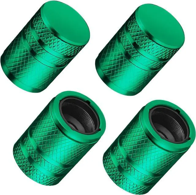 Main image of DESOUL Tire Valve Stem Caps Corrosion Resistant (4 Pack) - Green | Aluminum Air Caps with Plastic Liner | Leak-Proof | Universal Fit for Cars, Trucks, Motorcycles