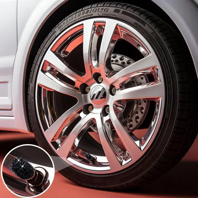 Alt view image 3 of 6 - 4PCS Bling Crystal Diamond Tire Stem Valve Caps, Dustproof Car Wheel Tire Valve Caps Universal Tire Valve Stem Covers for Cars, SUV, Trucks, Bikes, Motorcycles, Bicycles (Black)