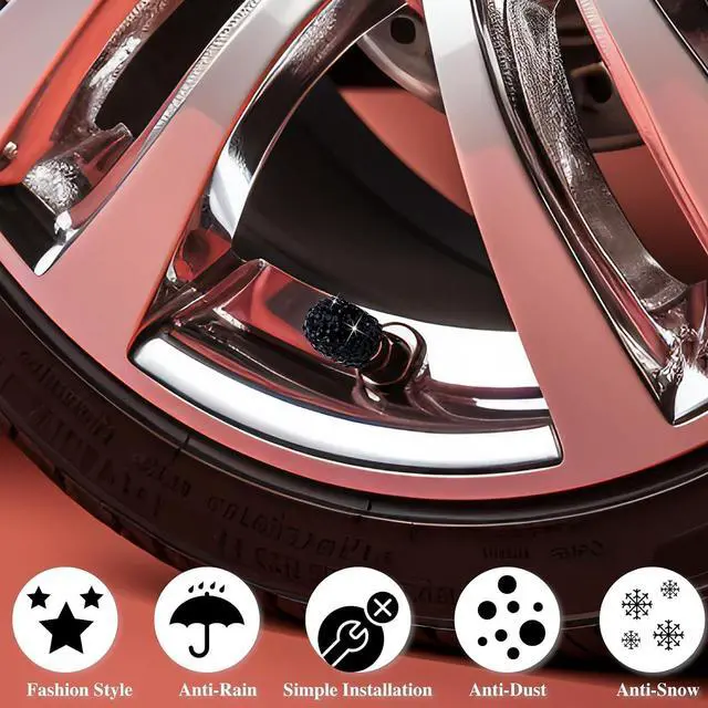 Alt view image 5 of 6 - 4PCS Bling Crystal Diamond Tire Stem Valve Caps, Dustproof Car Wheel Tire Valve Caps Universal Tire Valve Stem Covers for Cars, SUV, Trucks, Bikes, Motorcycles, Bicycles (Black)