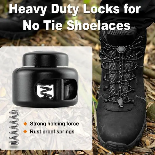 Alt view image 4 of 7 - RJ-Sport Shoe Lace Tie Locks for Kids and Adults | Spring Loaded, Double Hole Bungee Cord Stoppers, Drawstring Lace Clasps for No Tie Elastic Shoelaces Replacement