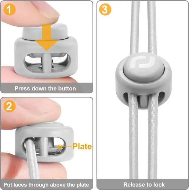 Alt view image 7 of 7 - RJ-Sport Shoe Lace Tie Locks for Kids and Adults | Spring Loaded, Double Hole Bungee Cord Stoppers, Drawstring Lace Clasps for No Tie Elastic Shoelaces Replacement