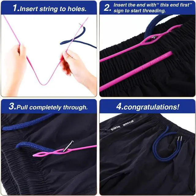 Alt view image 3 of 7 - Jetec 4 Pack Drawstring Cords Replacement Drawstrings, Navy Blue | Aglets Pre-tipped with Easy Threader, Fits Sweatpants Shorts Jackets Hoodies Pants, Round Braided Drawstring Cord Replacement