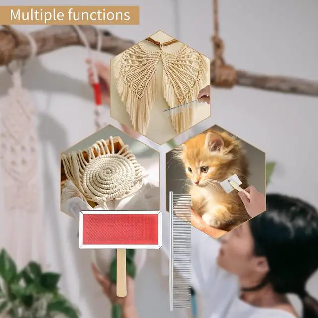 Alt view image 5 of 7 - 2 pack macrame fringe comb set stainless steel comb for making knitting cord rope macrame plant hangers wall hangings pets hair combing