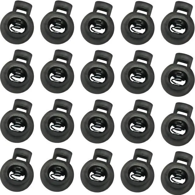 Main image of TIHOOD 100PCS Plastic Toggle Single Hole Spring Loaded Elastic Drawstring Rope Cord Locks Clip Ends Round Ball Shape Luggage Lanyard Stopper Sliding Fastener Buttons, Black
