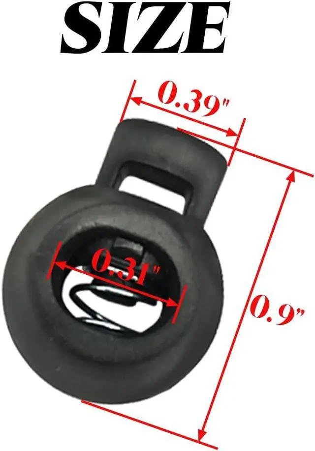 Alt view image 2 of 2 - TIHOOD 100PCS Plastic Toggle Single Hole Spring Loaded Elastic Drawstring Rope Cord Locks Clip Ends Round Ball Shape Luggage Lanyard Stopper Sliding Fastener Buttons, Black