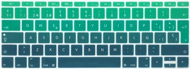 Main image of HRH Spanish EU Keyboard Cover Skin for MacBook Pro New 13 & Old Retina 12 | Compatible with A1708 A1988 No Touch Bar 2016-2018 A1534,Smooth Touch,Non-slip,Ultra-thin,Keyboard Accessory,Ombre Green