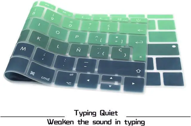 Alt view image 3 of 7 - HRH Spanish EU Keyboard Cover Skin for MacBook Pro New 13 & Old Retina 12 | Compatible with A1708 A1988 No Touch Bar 2016-2018 A1534,Smooth Touch,Non-slip,Ultra-thin,Keyboard Accessory,Ombre Green