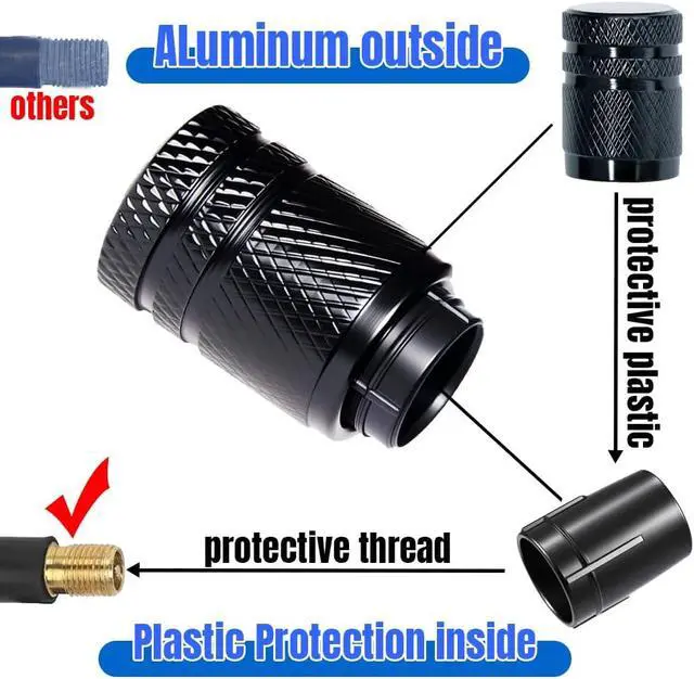 Alt view image 2 of 6 - Valve Stem Caps, Double-Layer Design Tire Caps Corrosion Resistant,Tire Valve Caps 4 Pack Covers for Car, Motorbike, Trucks, Bike, Bicycle, Black