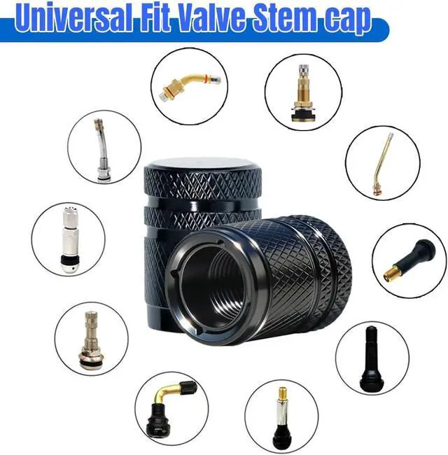 Alt view image 4 of 6 - Valve Stem Caps, Double-Layer Design Tire Caps Corrosion Resistant,Tire Valve Caps 4 Pack Covers for Car, Motorbike, Trucks, Bike, Bicycle, Black