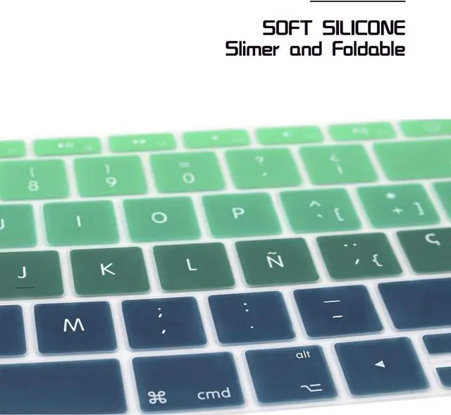 Alt view image 5 of 7 - HRH Spanish EU Keyboard Cover Skin for MacBook Pro New 13 & Old Retina 12 | Compatible with A1708 A1988 No Touch Bar 2016-2018 A1534,Smooth Touch,Non-slip,Ultra-thin,Keyboard Accessory,Ombre Green