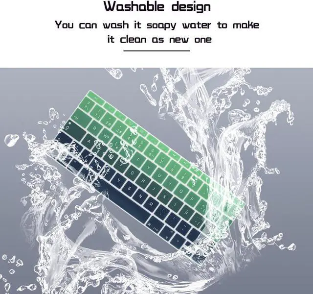 Alt view image 6 of 7 - HRH Spanish EU Keyboard Cover Skin for MacBook Pro New 13 & Old Retina 12 | Compatible with A1708 A1988 No Touch Bar 2016-2018 A1534,Smooth Touch,Non-slip,Ultra-thin,Keyboard Accessory,Ombre Green