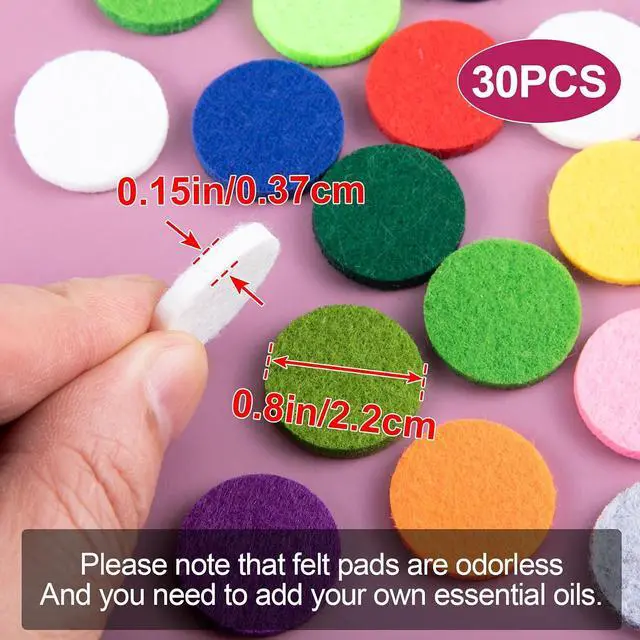 Alt view image 3 of 7 - HINZIC 30Pcs Random Color Car Air Freshener Refill Felt Pads, 22x3.7mm Unscented Air Freshener Replacement Round Oil Perfumes Refill Tablets for Car Diffusers Air Freshener Vent Clips