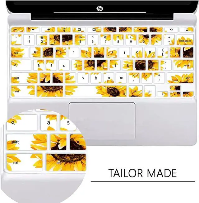 Alt view image 7 of 7 - English Keyboard Cover for HP Chromebook 14db 14ca Series Laptops | With 14ak,G2 G3 G4 G5,11 x360,11 G2 G3 G4 G5 G6 EE,G7 EE 11.6" Chromebooks,Ultra Thin,Flexible,Spill Resistant,Sun Flower