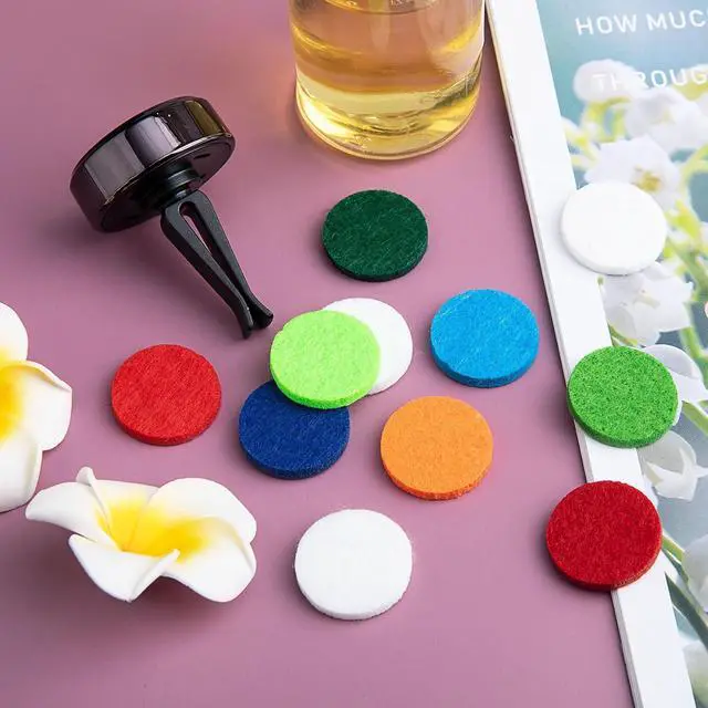 Alt view image 7 of 7 - HINZIC 30Pcs Random Color Car Air Freshener Refill Felt Pads, 22x3.7mm Unscented Air Freshener Replacement Round Oil Perfumes Refill Tablets for Car Diffusers Air Freshener Vent Clips