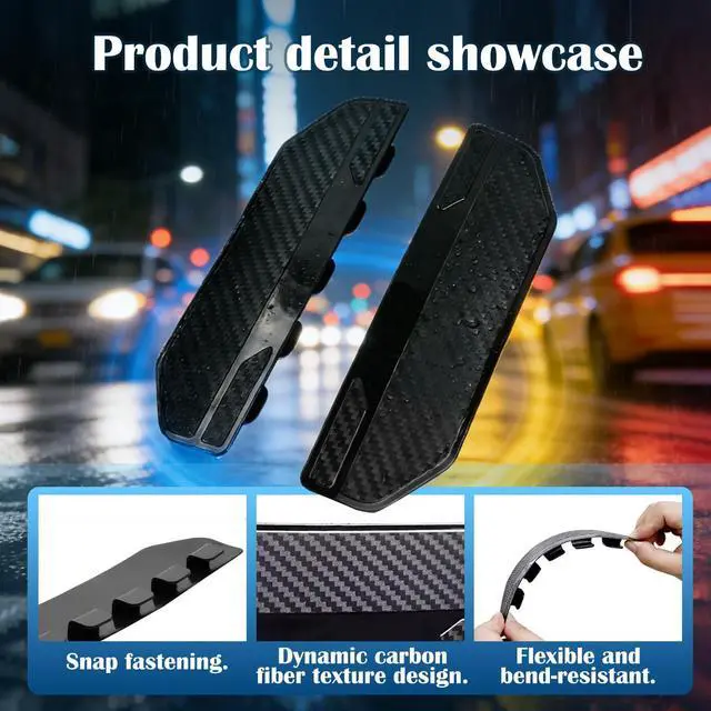 Alt view image 4 of 7 - 2PCS Universal Snap-On Side Mirror Rain Guards | Car Mirror Rain Visor Eyebrow Cover, Carbon Fiber Waterproof Protector for SUV, Truck, RV, Vehicle Accessories