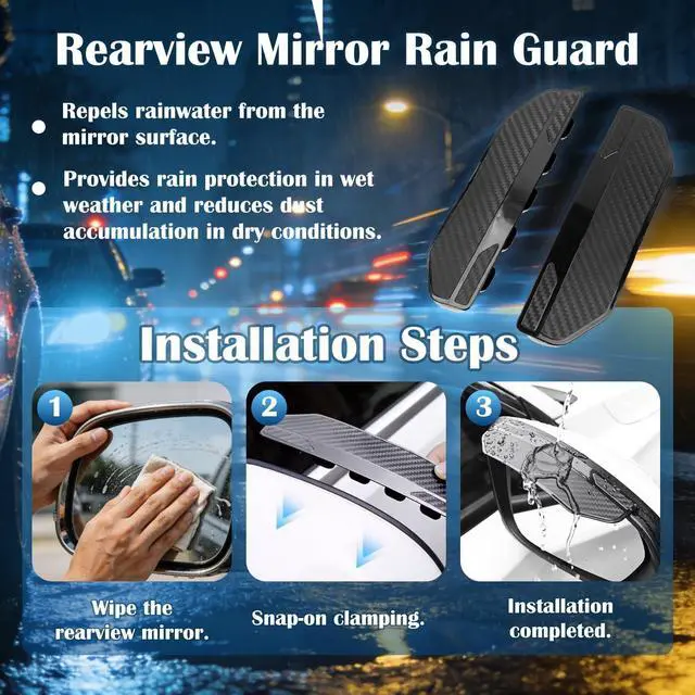 Alt view image 5 of 7 - 2PCS Universal Snap-On Side Mirror Rain Guards | Car Mirror Rain Visor Eyebrow Cover, Carbon Fiber Waterproof Protector for SUV, Truck, RV, Vehicle Accessories