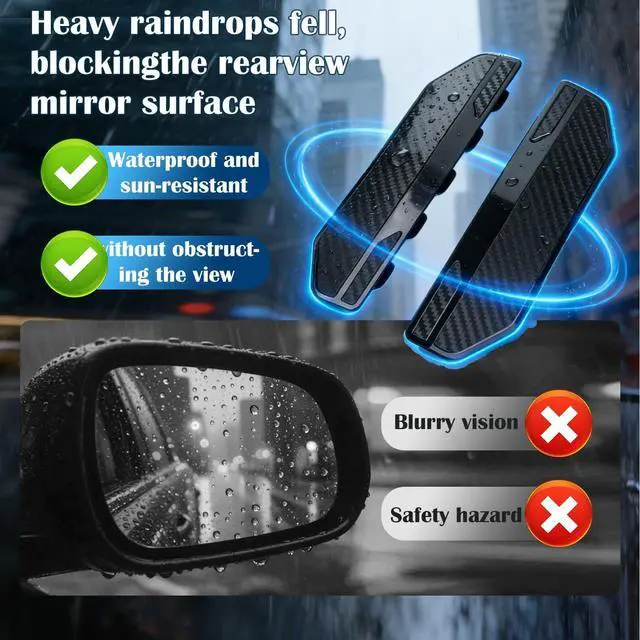 Alt view image 7 of 7 - 2PCS Universal Snap-On Side Mirror Rain Guards | Car Mirror Rain Visor Eyebrow Cover, Carbon Fiber Waterproof Protector for SUV, Truck, RV, Vehicle Accessories