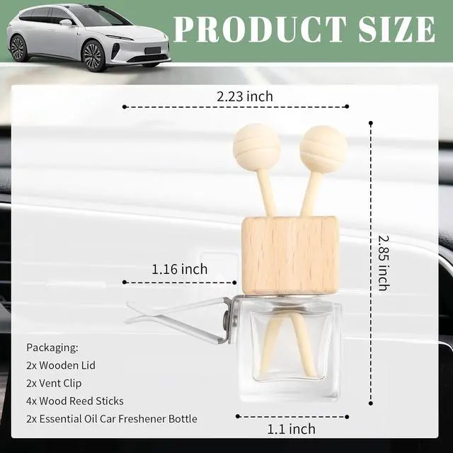 Alt view image 2 of 7 - 2PCS Car Diffuser Bottle with Vent Clip,Refillable Car Air Freshener with Wooden Lid and Stick,Transparent Empty Cars Diffuser Bottles as Cars Diffusers for Essential Oils