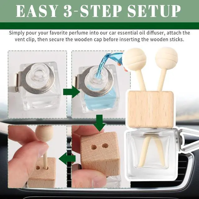 Alt view image 6 of 7 - 2PCS Car Diffuser Bottle with Vent Clip,Refillable Car Air Freshener with Wooden Lid and Stick,Transparent Empty Cars Diffuser Bottles as Cars Diffusers for Essential Oils
