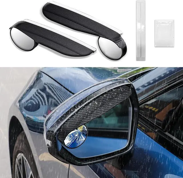 Main image of 2-in-1 Car Blind Spot Mirror Rain Guards, Carbon Fiber Rear View Mirror Rain Visor with 360° Adjustable Blindspot Protection, Universal Automotive Exterior Accessories for Most Vehicle (2Pcs)