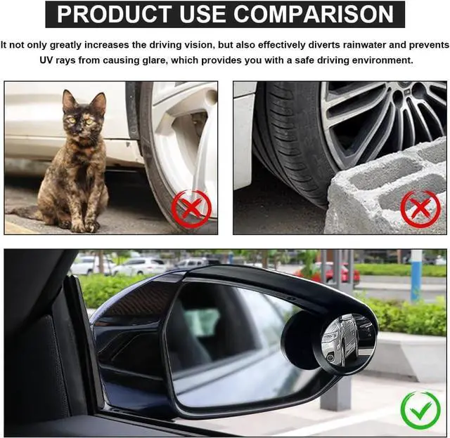 Alt view image 5 of 7 - 2-in-1 Car Blind Spot Mirror Rain Guards, Carbon Fiber Rear View Mirror Rain Visor with 360° Adjustable Blindspot Protection, Universal Automotive Exterior Accessories for Most Vehicle (2Pcs)