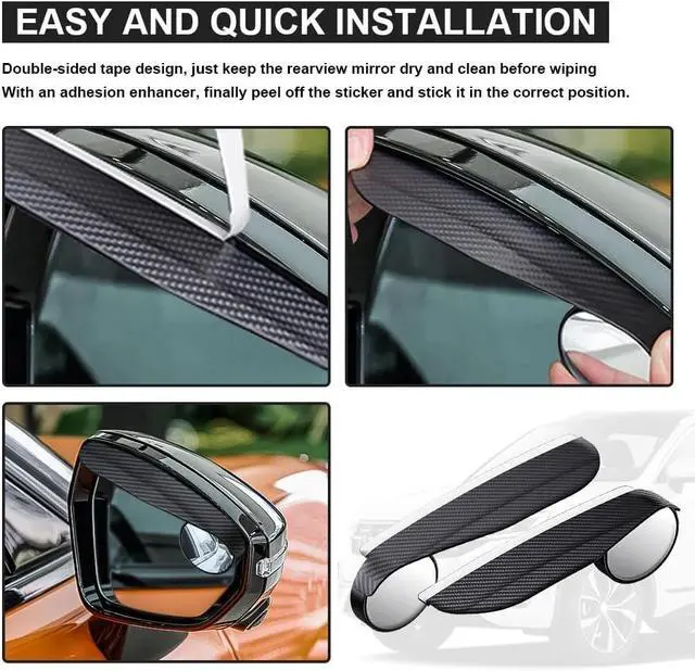 Alt view image 6 of 7 - 2-in-1 Car Blind Spot Mirror Rain Guards, Carbon Fiber Rear View Mirror Rain Visor with 360° Adjustable Blindspot Protection, Universal Automotive Exterior Accessories for Most Vehicle (2Pcs)