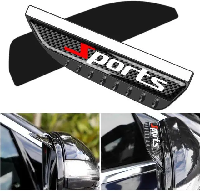 Main image of YONGMING Rear View Mirror Visor Guards Carbon Fiber Look Universal 2 Pack | Carbon fiber look mirror visor guards fit most cars, trucks and SUVs, helping protect side mirrors with a sporty look.