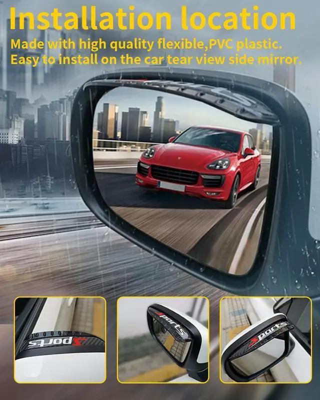 Alt view image 3 of 7 - YONGMING Rear View Mirror Visor Guards Carbon Fiber Look Universal 2 Pack | Carbon fiber look mirror visor guards fit most cars, trucks and SUVs, helping protect side mirrors with a sporty look.