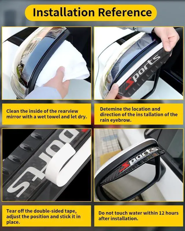 Alt view image 6 of 7 - YONGMING Rear View Mirror Visor Guards Carbon Fiber Look Universal 2 Pack | Carbon fiber look mirror visor guards fit most cars, trucks and SUVs, helping protect side mirrors with a sporty look.