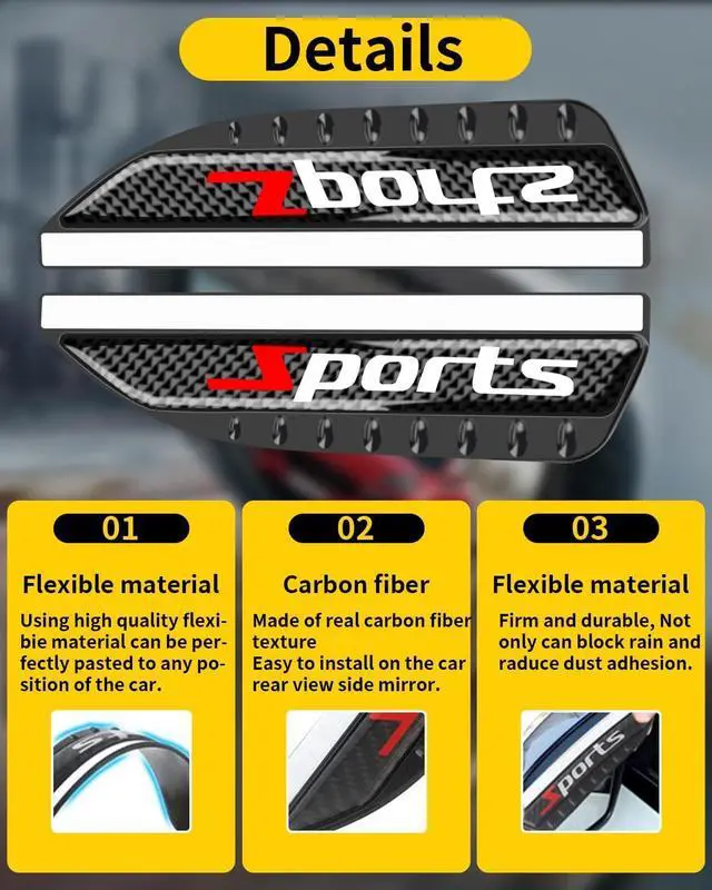 Alt view image 4 of 7 - YONGMING Rear View Mirror Visor Guards Carbon Fiber Look Universal 2 Pack | Carbon fiber look mirror visor guards fit most cars, trucks and SUVs, helping protect side mirrors with a sporty look.