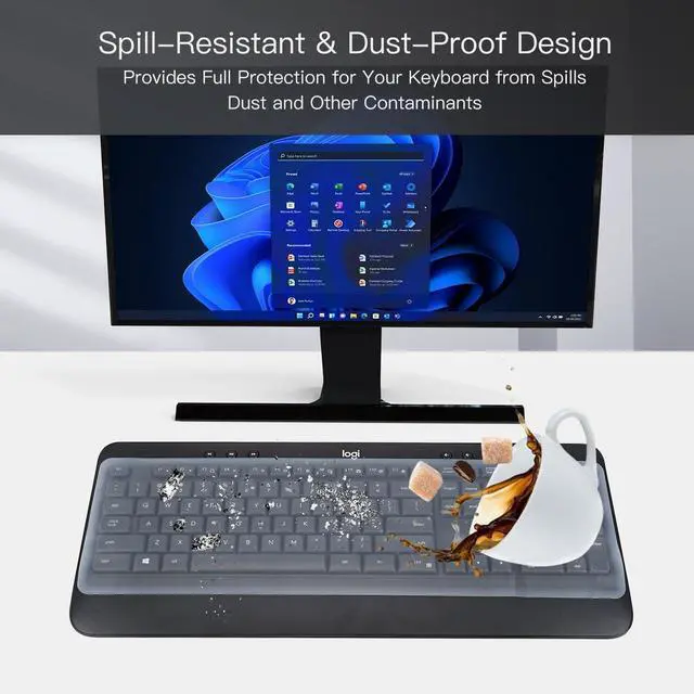 Alt view image 4 of 7 - Universal Keyboard Cover Skin for Standard Size PC Computer Desktop Keyboard Ultra Thin Silicone Waterproof Dustproof Keyboard Cover Skin Protector, Clear (Size: 17.7" x 5.5")