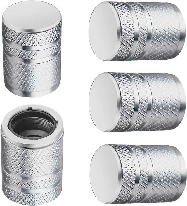 Main image of BAURATTI Tire Valve Stem Caps - (5 Pack) Metal Air Caps with Plastic Liner, Corrosion Resistant, Leak-Proof, Universal Stem Covers for Cars Trucks Motorcycles and Bikes - Silver