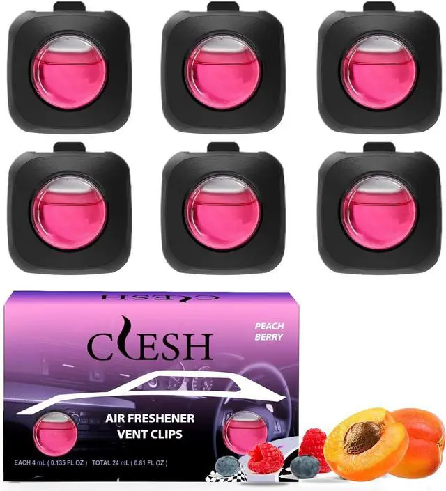 Main image of Car Air Fresheners, Peach Berry, 6-Pack, 4ml Each, Car Air Freshener vent clips, Long Lasting Air Freshener, Car Fresheners, Odor Eliminator