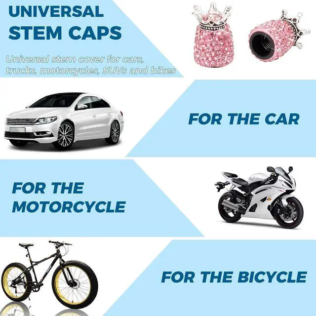 Alt view image 3 of 6 - ROSON Valve Stem Caps, 4 Pack Handmade Crown Bling Crystal Rhinestone Car Wheel Tire Valve, Attractive Dustproof Car Accessories, Universal Stem Air Caps Covers for Most Vehicles (Pink)