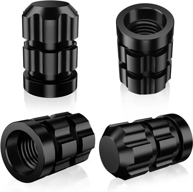 Main image of Tire Valve Stem Caps 4 Pack - Rustprood & Fade Resistant Metal Tire caps, Universal Fit for Cars/Trucks/Motorcycles/Bikes (Black)