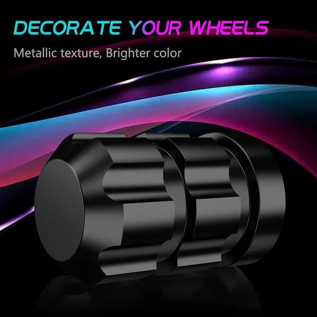 Alt view image 2 of 7 - Tire Valve Stem Caps 4 Pack - Rustprood & Fade Resistant Metal Tire caps, Universal Fit for Cars/Trucks/Motorcycles/Bikes (Black)