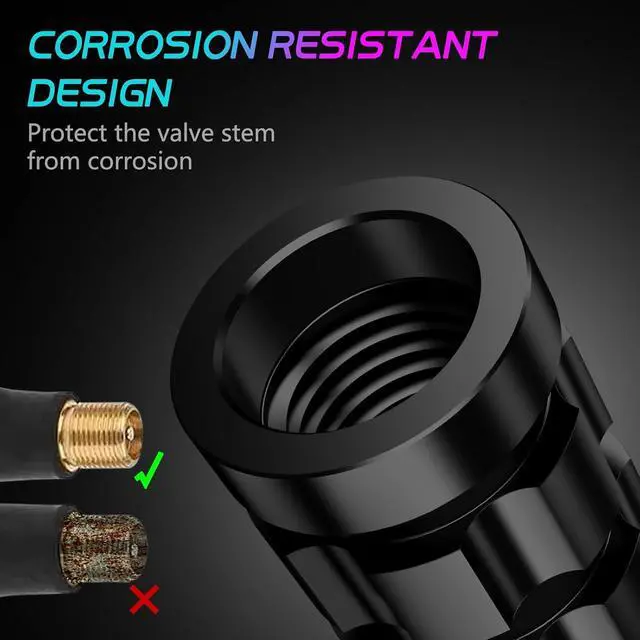 Alt view image 3 of 7 - Tire Valve Stem Caps 4 Pack - Rustprood & Fade Resistant Metal Tire caps, Universal Fit for Cars/Trucks/Motorcycles/Bikes (Black)