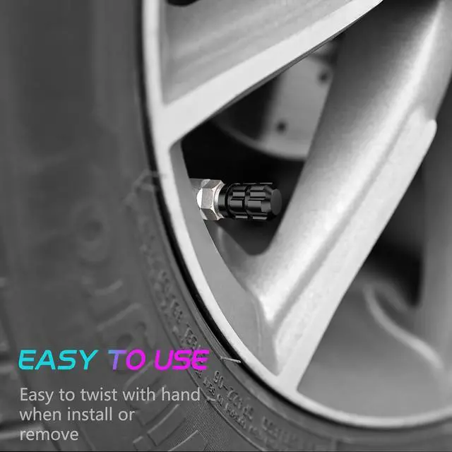Alt view image 5 of 7 - Tire Valve Stem Caps 4 Pack - Rustprood & Fade Resistant Metal Tire caps, Universal Fit for Cars/Trucks/Motorcycles/Bikes (Black)