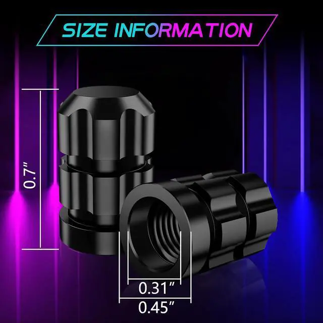 Alt view image 7 of 7 - Tire Valve Stem Caps 4 Pack - Rustprood & Fade Resistant Metal Tire caps, Universal Fit for Cars/Trucks/Motorcycles/Bikes (Black)