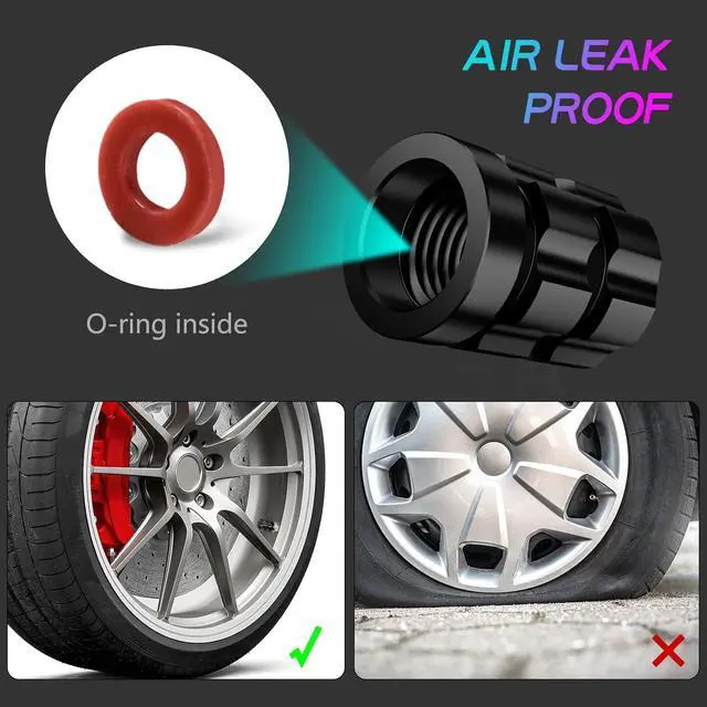 Alt view image 4 of 7 - Tire Valve Stem Caps 4 Pack - Rustprood & Fade Resistant Metal Tire caps, Universal Fit for Cars/Trucks/Motorcycles/Bikes (Black)