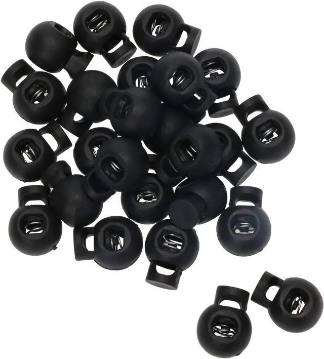 Main image of Shapenty Plastic Toggle Single Hole Spring Loaded Elastic Drawstring Rope Cord Locks Clip Ends Round Ball Shape Luggage Lanyard Stopper Sliding Fastener Buttons, Black, 25PCS