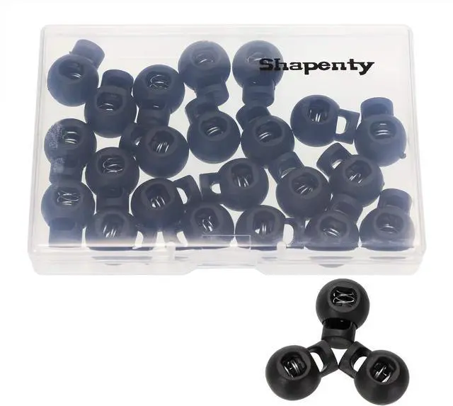 Alt view image 2 of 6 - Shapenty Plastic Toggle Single Hole Spring Loaded Elastic Drawstring Rope Cord Locks Clip Ends Round Ball Shape Luggage Lanyard Stopper Sliding Fastener Buttons, Black, 25PCS