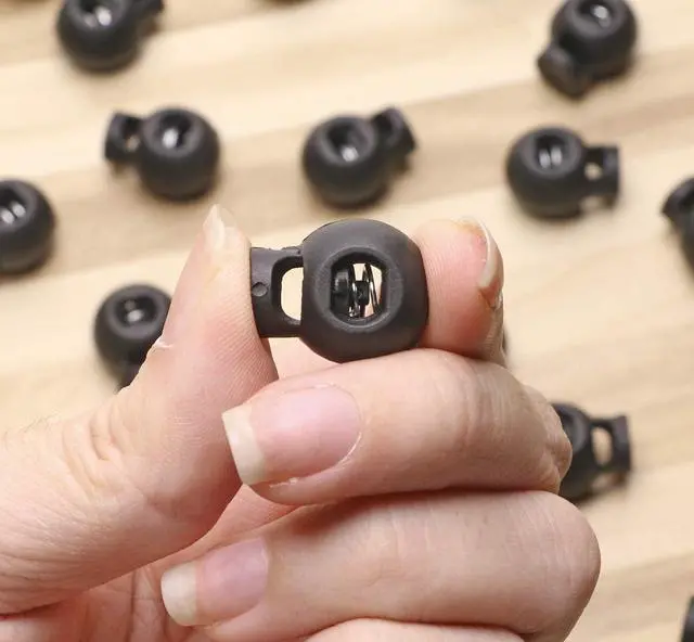 Alt view image 6 of 6 - Shapenty Plastic Toggle Single Hole Spring Loaded Elastic Drawstring Rope Cord Locks Clip Ends Round Ball Shape Luggage Lanyard Stopper Sliding Fastener Buttons, Black, 25PCS