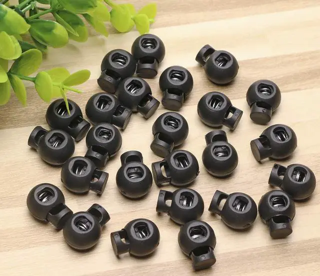 Alt view image 5 of 6 - Shapenty Plastic Toggle Single Hole Spring Loaded Elastic Drawstring Rope Cord Locks Clip Ends Round Ball Shape Luggage Lanyard Stopper Sliding Fastener Buttons, Black, 25PCS