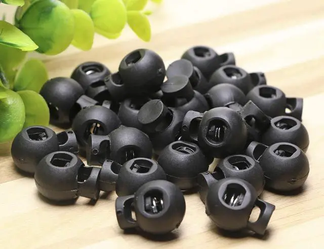 Alt view image 4 of 6 - Shapenty Plastic Toggle Single Hole Spring Loaded Elastic Drawstring Rope Cord Locks Clip Ends Round Ball Shape Luggage Lanyard Stopper Sliding Fastener Buttons, Black, 25PCS