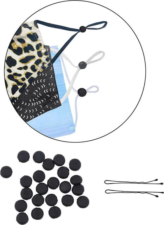 Main image of Mandala Crafts Black Face Mask Adjusters Ear Loops Elastic Cord Locks | 200 PCs, Durable Donut-Shaped Silicone, Soft, Ear Savers, Toggle Buckles, Tighteners for All Mask Straps, Ties, Drawstrings