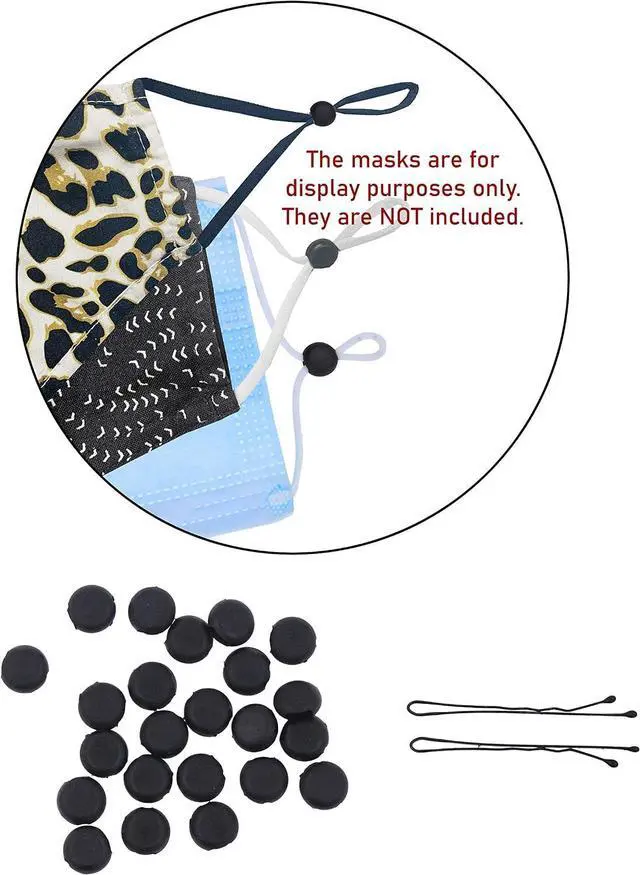 Alt view image 6 of 6 - Mandala Crafts Black Face Mask Adjusters Ear Loops Elastic Cord Locks | 200 PCs, Durable Donut-Shaped Silicone, Soft, Ear Savers, Toggle Buckles, Tighteners for All Mask Straps, Ties, Drawstrings