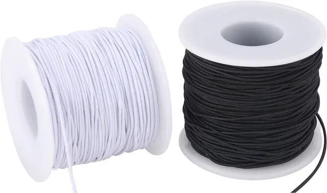 Main image of Stretchy String for Bracelets, 2 Rolls 0.8mm,1 mm,1.5mm,330 Feet Sturdy Elastic String for Jewelry Making, Necklaces, Beading and Crafts (White Black (1.0mm))