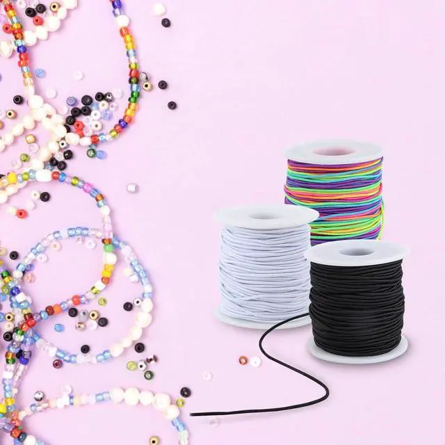 Alt view image 5 of 5 - Stretchy String for Bracelets, 2 Rolls 0.8mm,1 mm,1.5mm,330 Feet Sturdy Elastic String for Jewelry Making, Necklaces, Beading and Crafts (White Black (1.0mm))